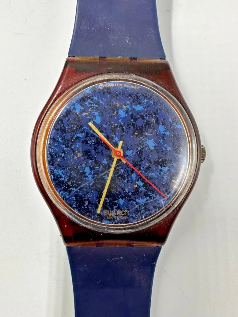 Swatch Lazuli Watch Men 33mm Blue Dial Swiss GF101 New Battery 9